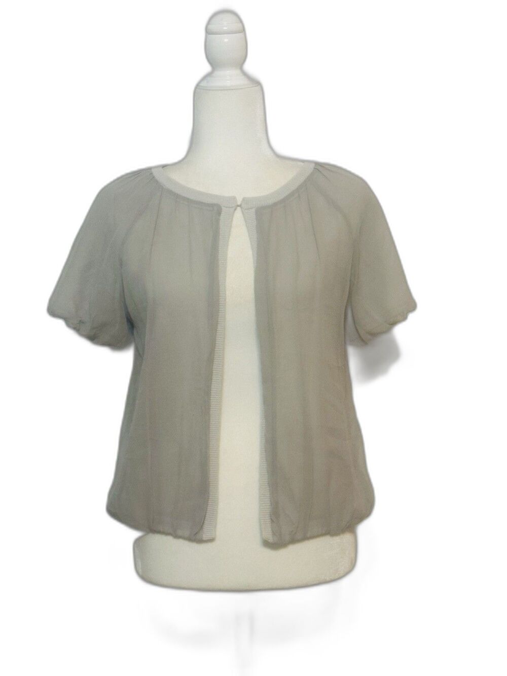 J. CREW Size S Clara Chiffon Grey Short Sleeve Silk Cashmere Wool Cardigan Y2K